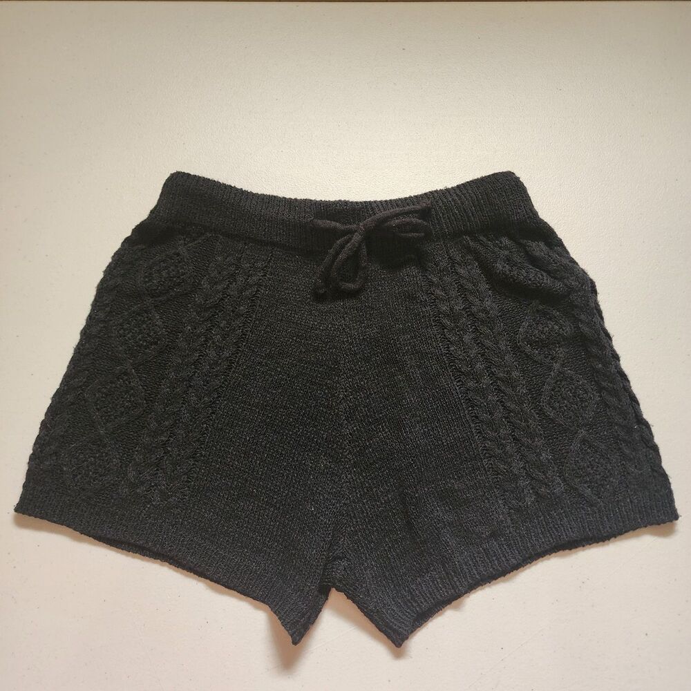 POL Shorts Womens Small Black Cable Knit Drawstring Waist Loungewear